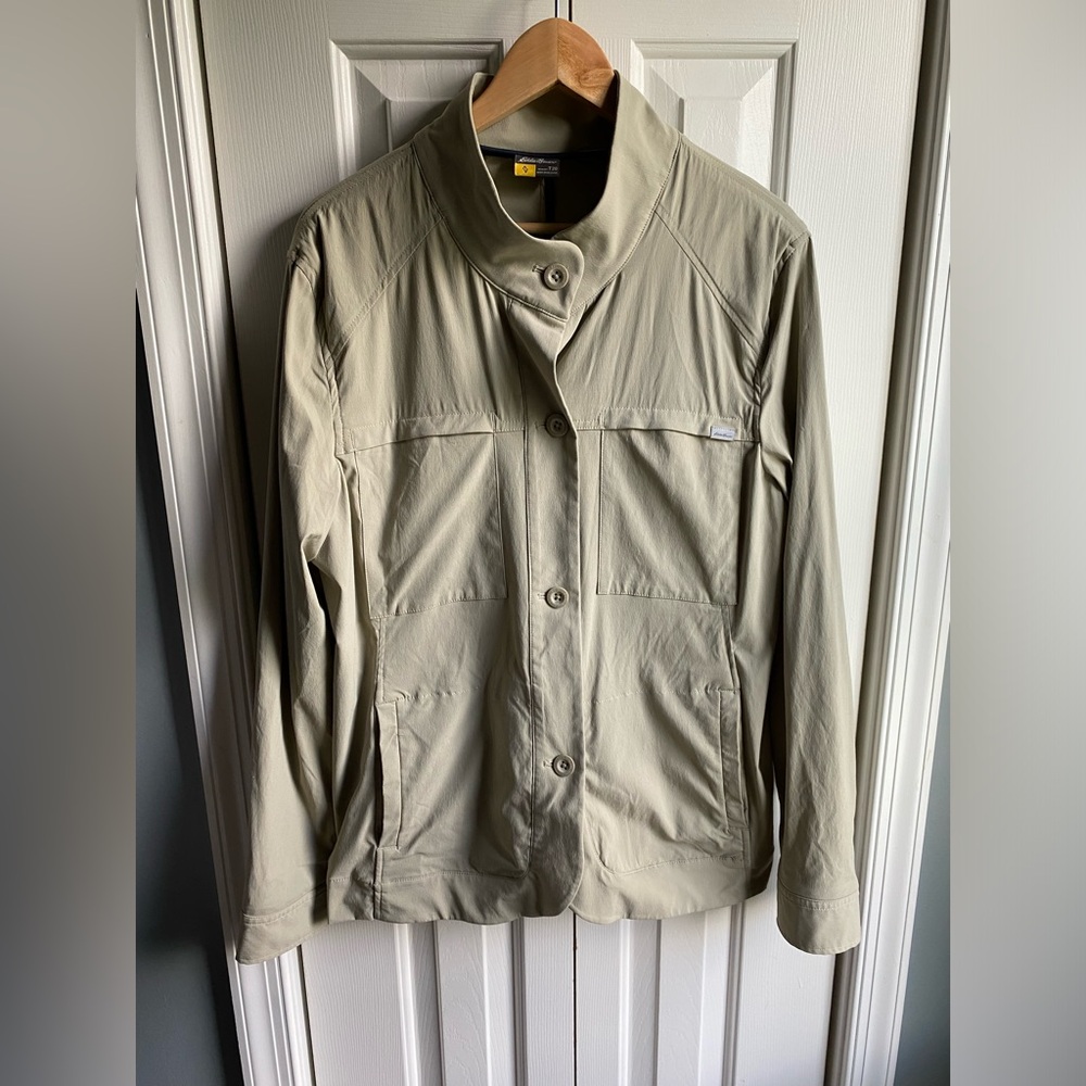 Eddie Bauer Womens Travex Hiking Jacket Beige Nylon Stretch Blazer Size T20